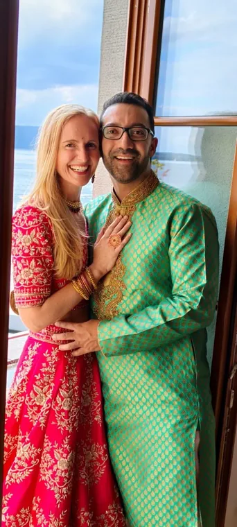 Christine and Ro at the Sangeet